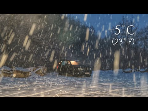 Cozy car camping with 24-hour snowfall
