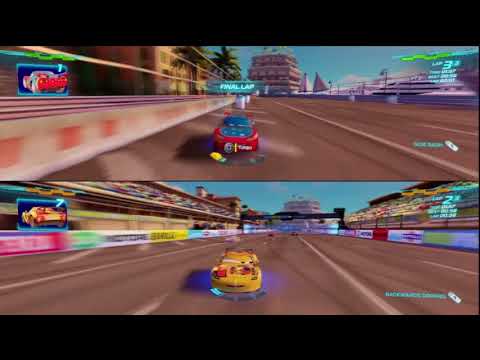 Cars 2 Lightning McQueen Versus Miguel Camino 2 Player Race Split Screen Gameplay