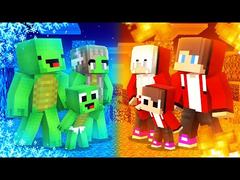 JJ FIRE Family vs Mikey ICE Family Survival Battle in Minecraft ! - Maizen