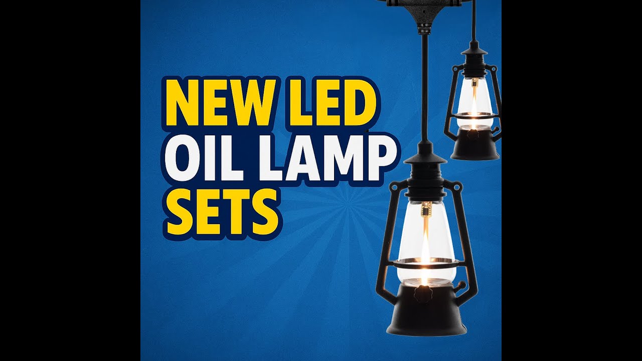 10 Light LED Flicker Flame Oil Lamp String Set 20ft - Black Wire