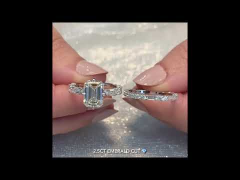 2.5 carat Emerald Cut Diamond Compass Set Engagement Ring & Matching Band