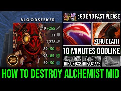 How to Midlane Bloodseeker in 7.22f with 10Min Godlike Deleted Alchemist & Slark 8000 MMR Zero Death