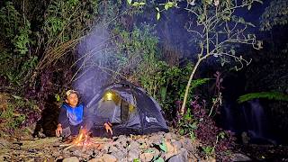 Download lagu Far from civilization! Camping alone in the riverside forest, accompanied by a campfire. mp3
