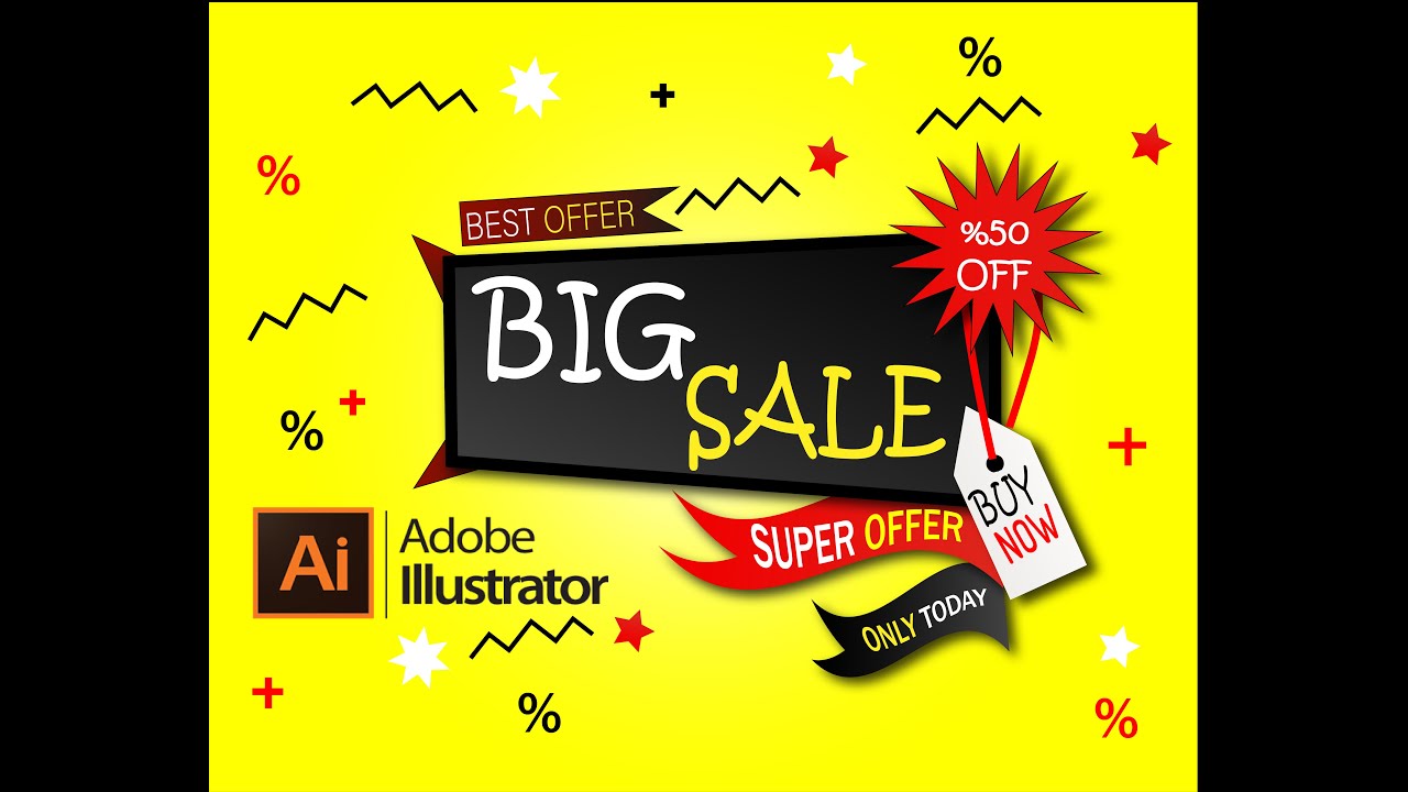 Big Sale Flat Banner Design Illustrator Tutorial