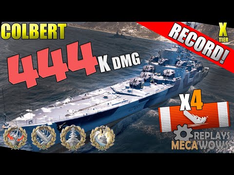 DAMAGE RECORD! Colbert 444k Damage & 4 Kills | World of Warships Gameplay 4k