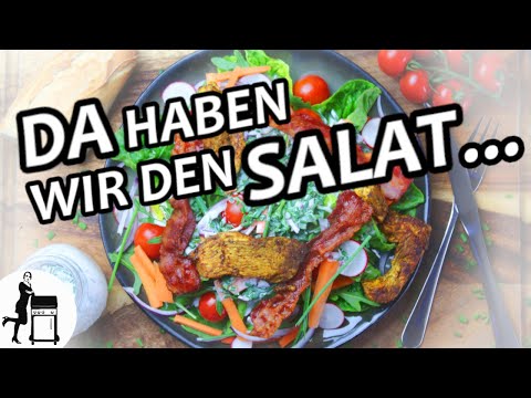 Salat mit Hähnchenbrust & krossen Speckstreifen & feinem Dressing