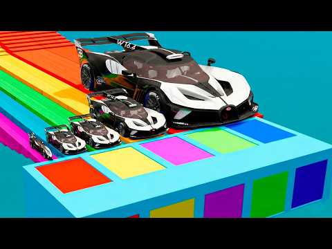 Small Cars on Big Car vs Slide Color with Portal Pool   Cars vs Deep Water   beamNG Drive #33