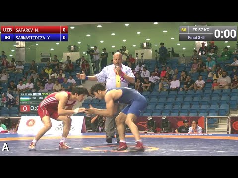 BRONZE FS - 57 kg: Y. SARMASTIDIZA (IRI) df. N. SAFAROV (UZB) by FALL, 10-0
