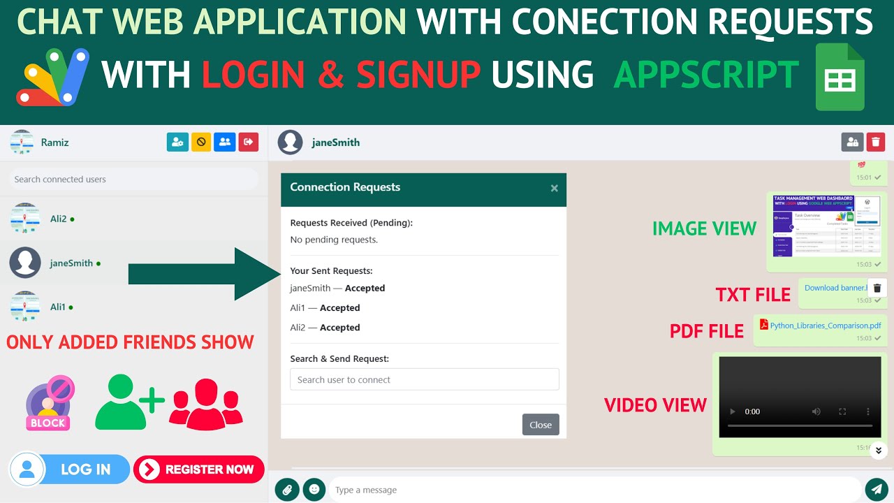 Chat Web Application with Connections Request using Google Sheet & Appscript | C29