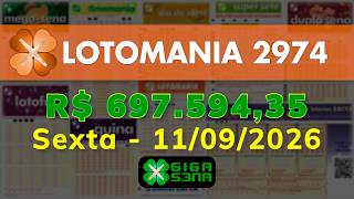 Resultado da Lotomania 2974, Sexta-feira, 11/09/2026