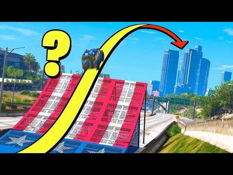Можно ли ПЕРЕЛЕТЕТЬ ЦЕНТР ГОРОДА НА МАШИНЕ? - GTA 5 Эксперименты (Моды ГТА 5)