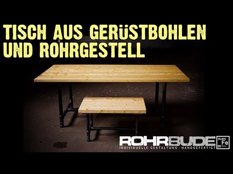 Upcycling Tisch aus Gerüstbohlen und nem Tischgestell aus Rohren