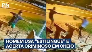 Trabalhador usa estilingue e afugenta criminoso