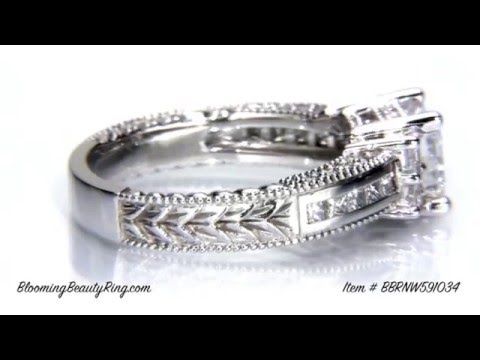 Vintage Style Princess Cut Engagement Ring With Channel Set Princess Diamonds