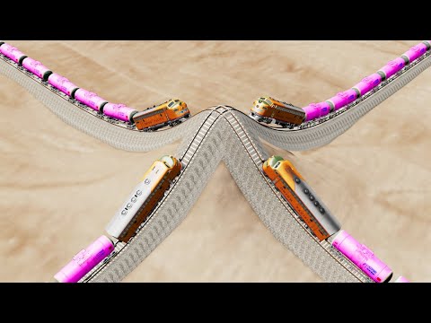 Trains Vs Impossible Hill Climb Crossover Rail Tracks - BeamNG.Drive