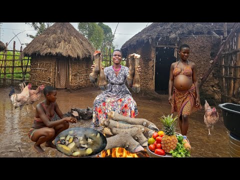 Is She Pregnant🤰😳!!cravings For 100% Natural legs Soup 🍲 On A Rainy Morning in Our Africa Village 