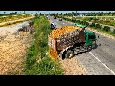 Full Processing Filling Up The Land, Mix 2 Project, Bulldozer KOMATSU, Dump Truck unloading