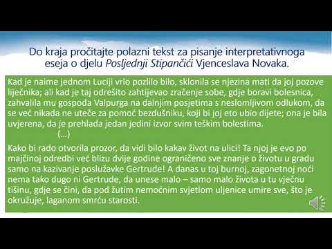Hrvatski jezik 3. r. SŠ - V. Novak, „Posljednji Stipančići“ (Vođeno pisanje - interpretativni esej)