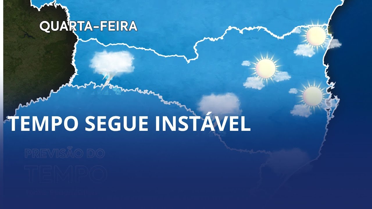 A quarta-feira será marcada pelo tempo instável em Santa Catarina