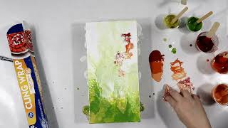 (854) Saran Wrap Dip Technique with Fall Colors! Acrylic Pouring Painting