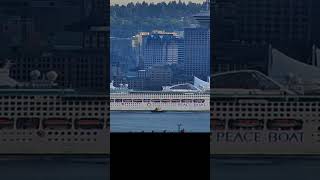 Ferris Bueller steals a tugboat and does donuts in front of a cruise ship in Vancouver Canada