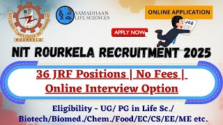 NIT Rourkela Recruitment 2025 | 36 JRF Posts | No Fees | UG/PG Eligible | Online Interview