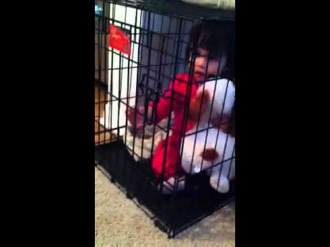 Jasleen in the dog cage
