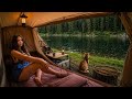 SOLO Camping In HEAVY RAIN At Remote Lake Catch Cook Pike And Forest Mushrooms Wild ASMR