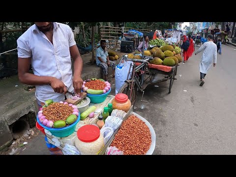 Young Man Sells Special Masala Badam with Knife Skills | Bangladeshi Street Food