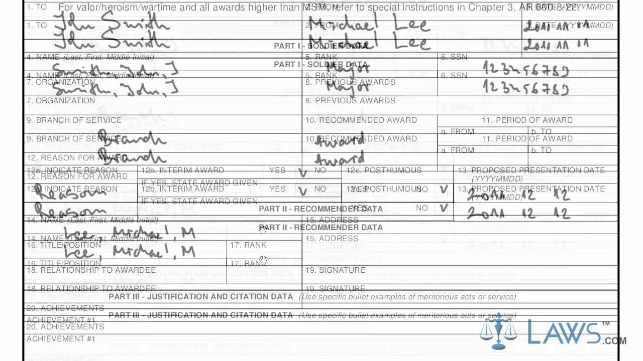 Learn How to Fill the DA form 638 Recommendation for Award