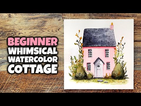 Whimsical Pink Cottage | Step by Step Watercolor Painting Tutorial for Beginners