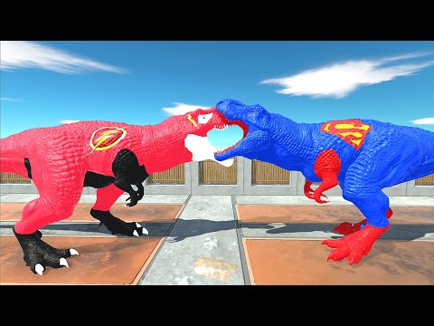 FLASH T-REX VS SUPERMAN T REX OASIS DEATH RUN - Animal Revolt Battle Simulator