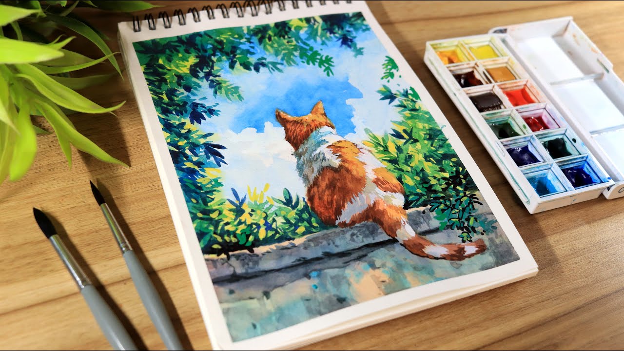 Watercolor Painting Idea of Relaxing Garden Scene Step by Step