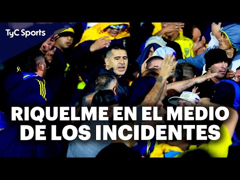 GRAVES INCIDENTES EN BOCA - GIMNASIA: RIQUELME SE METIÓ EN LA TRIBUNA PARA CALMAR LA SITUACIÓN