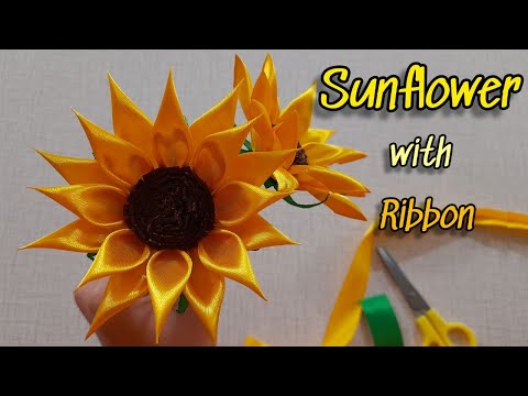 DIY | Ribbon flower | method of making sunflower flower with ribbon | handmade