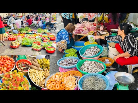 Best Cambodian fresh Morning Food Market Scene,Massive Food Tour. Lifestyle@TheMarket