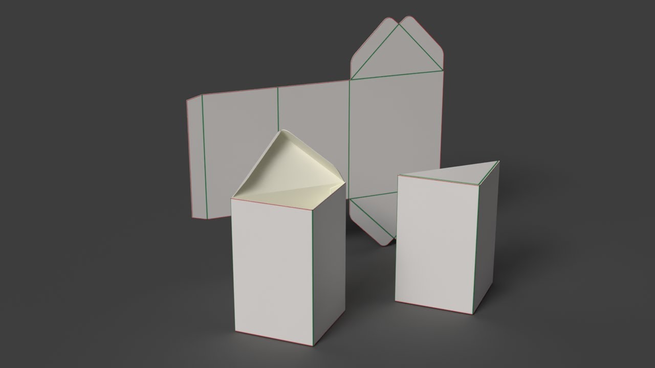 Caja prisma de cart&oacute;n triangular Embalaje abierto cerrado y desmontado Modelo 3D
