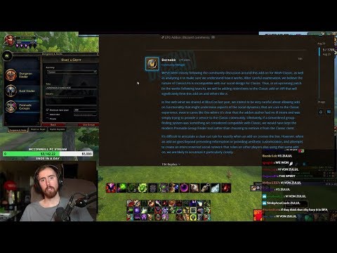 Asmongold reacts to the removal of ClassicLFG Addon