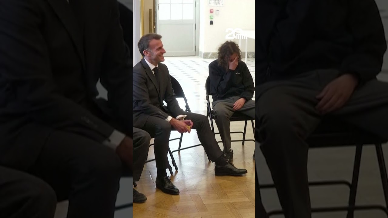 A student teases Emmanuel Macron by saying 