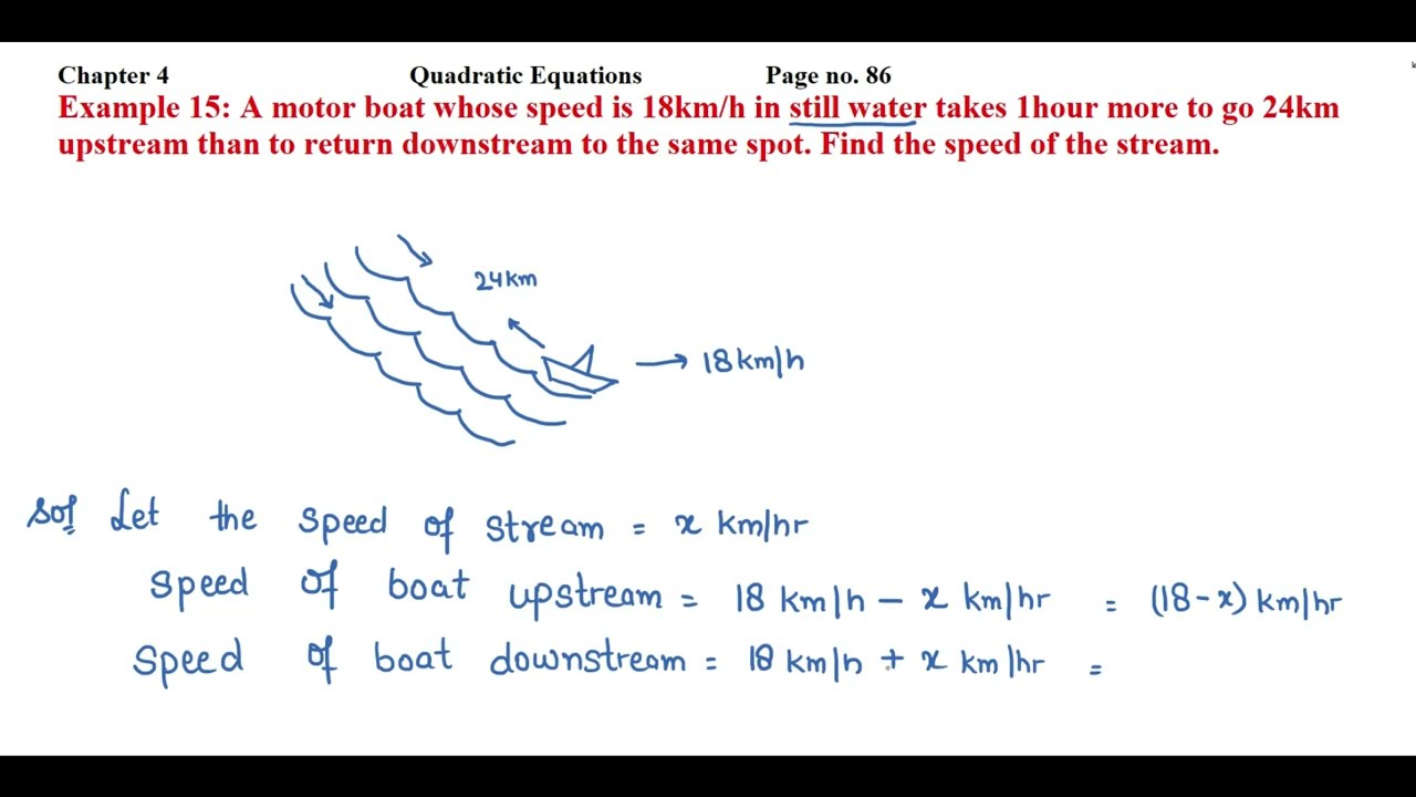Watch video A motor boat whose speed is 18km/h in still water takes 1hour more to go 24km upstream than to..... Now A motor boat whose speed is 18km/h in still water takes 1hour more to go 24km upstream than to.....