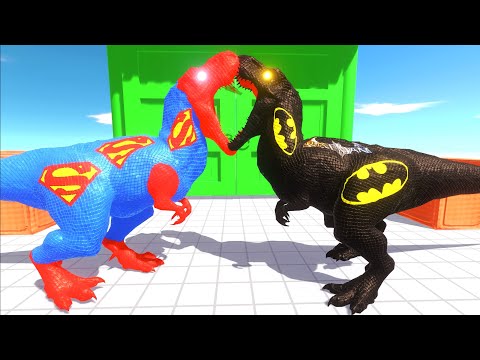 SUPERMAN T-REX vs BATMAN T-REX DEATH RUN - Animal Revolt Battle Simulator