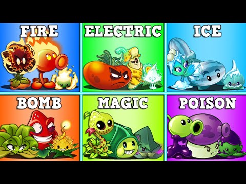 6 Team FIRE x ELECTRIC x ICE x BOMB x MAGIC x POISON - Who Will Win? - PvZ 2 Team Plants Battlez