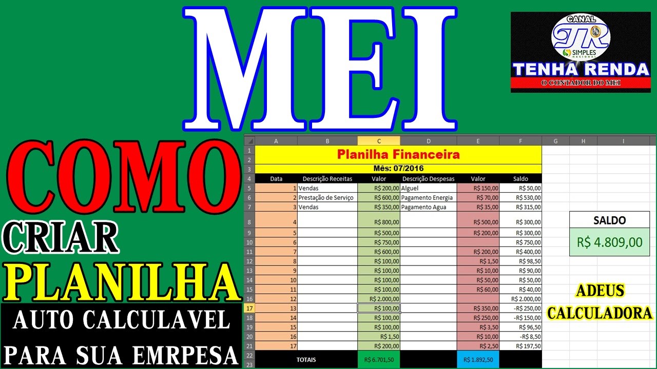 MEI - Como Criar Planilha Financeira | Controlar Entradas e Saídas da Empresa