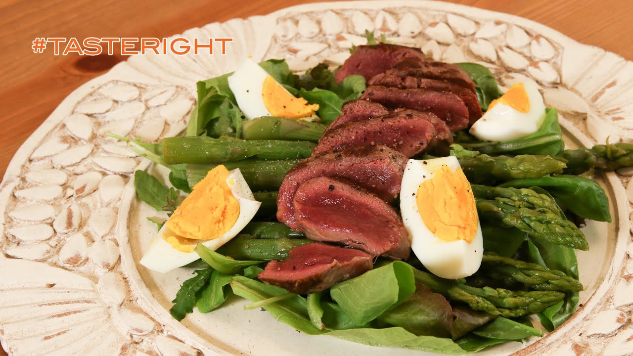 Venison loin with asparagus salad