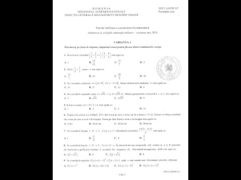 Examen de matematică pentru admiterea în colegiile militare 2024