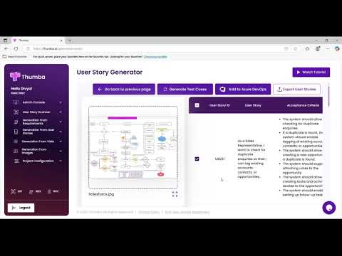 Thumba Quick Guide 04:  User Story & Test Case Generator | Workflow | Images & Visio