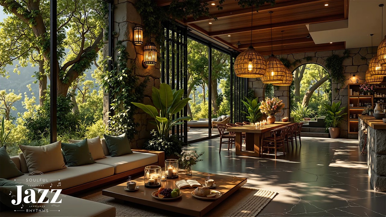 Indoor Cafe Ambience With Relaxing Jazz | Peaceful Morning Jazz & Forest Sounds for Focus, Calm