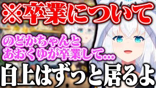 青くんものどかちゃんも卒業しちゃったけど白上だけはホロライブにいるからねとリスナーさんを安心させてくれるフブキ【ホロライブ/白上フブキ/火威青/春先のどか】