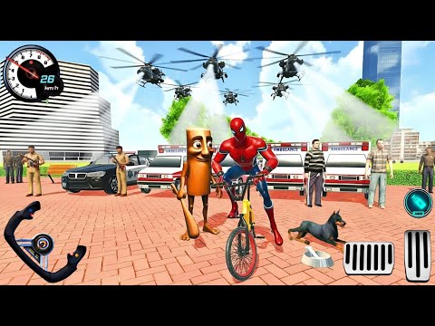 😎Spider Hero Trapped by Police Helicopters 🚨 Epic City Escape Mission with Ambulance💥Block Challenge
