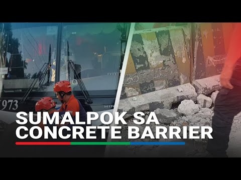 Bus sumalpok sa concrete barrier sa EDSA Santolan ABS-CBN News